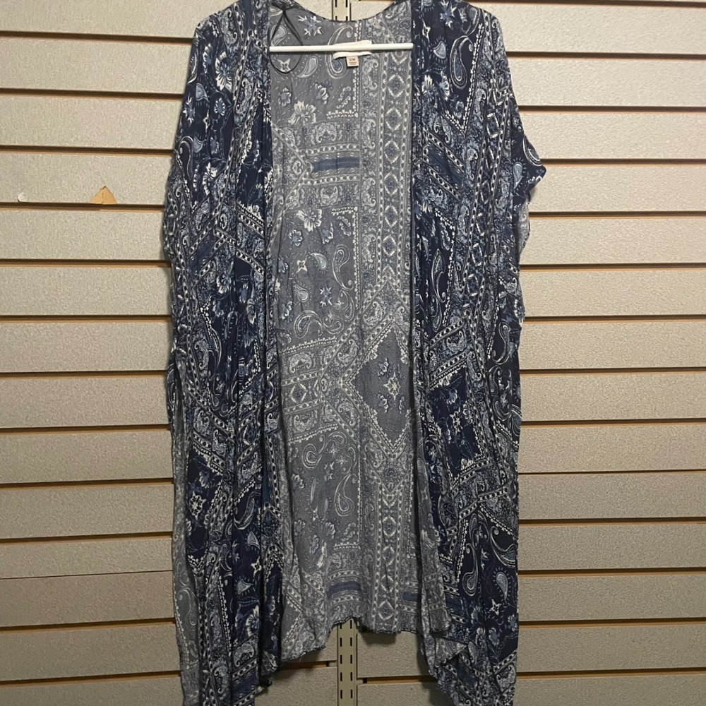 Knox Rose‎ Paisley Kimono Cardigan Boho Blue White S M Lightweight Duster